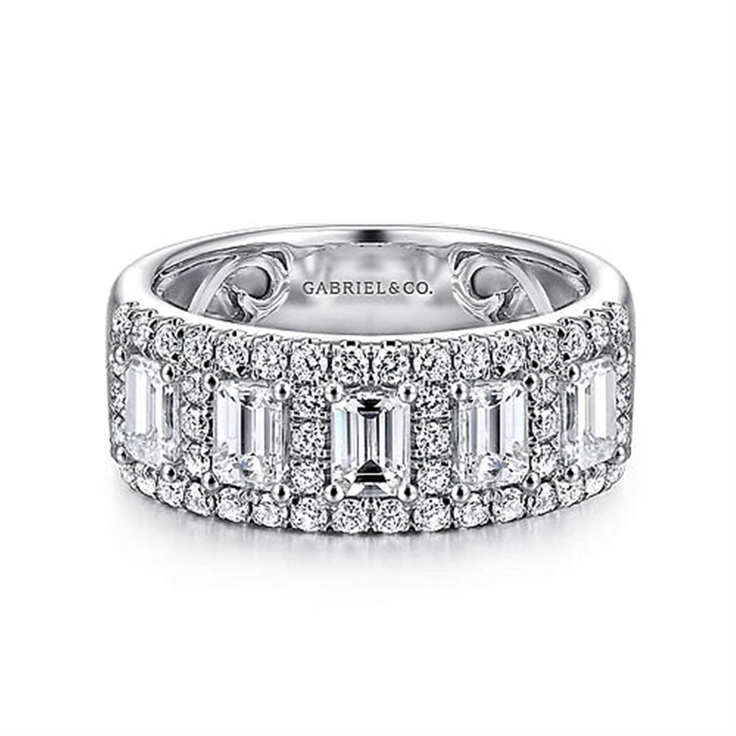 Gabriel & Co. White Gold Emerald Cut Fancy Diamond Anniversary Band