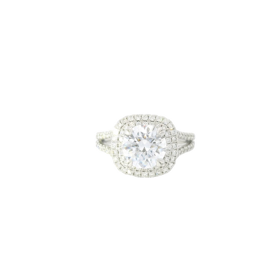 C. Gonshor Double Diamond Halo & Split Diamond Sides Engagement Ring Setting