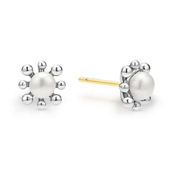 Lagos Fleur Pearl Stud Earrings in Sterling Silver