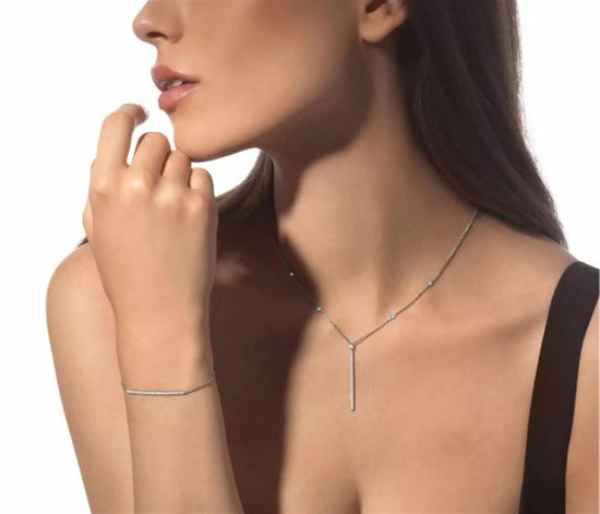 Messika Gatsby Vertical Bar Necklace in 18k White Gold & 0.38ct Diamonds