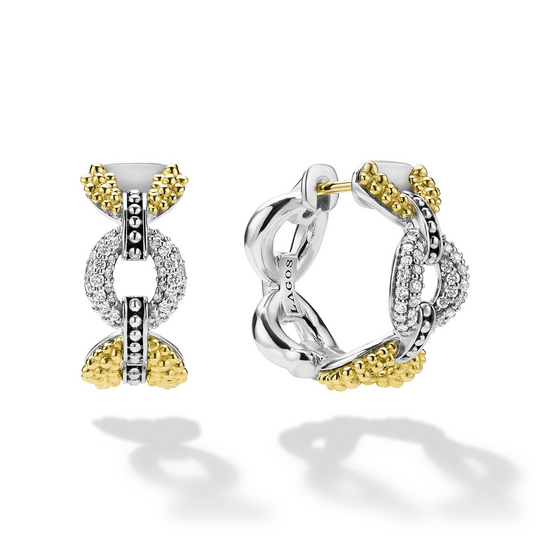 Lagos Two-Tone Petite Link Diamond Hoop Earrings