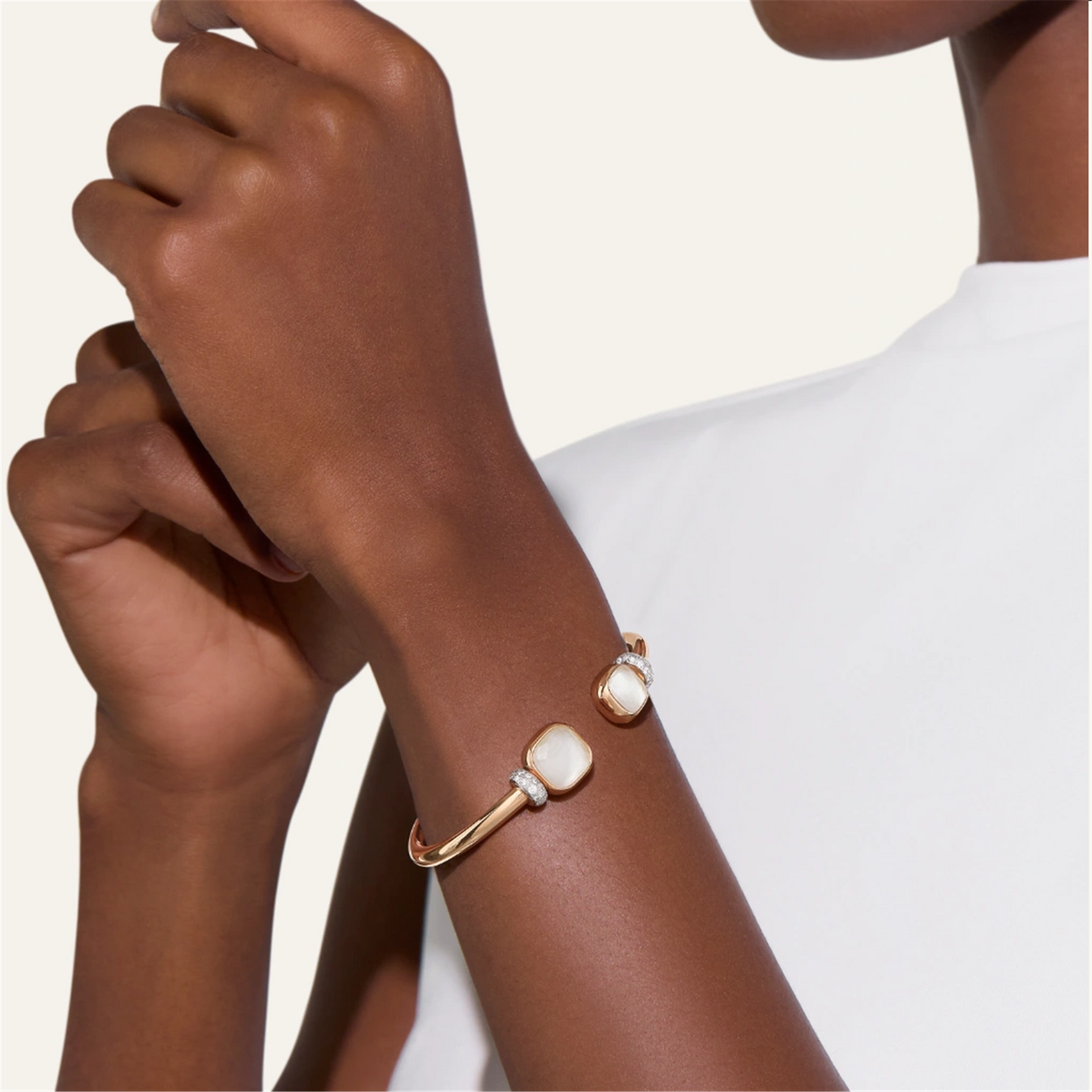 Pomellato Mother of Pearl, White Topaz, & Diamond Nudo Bracelet in 18k Rose Gold