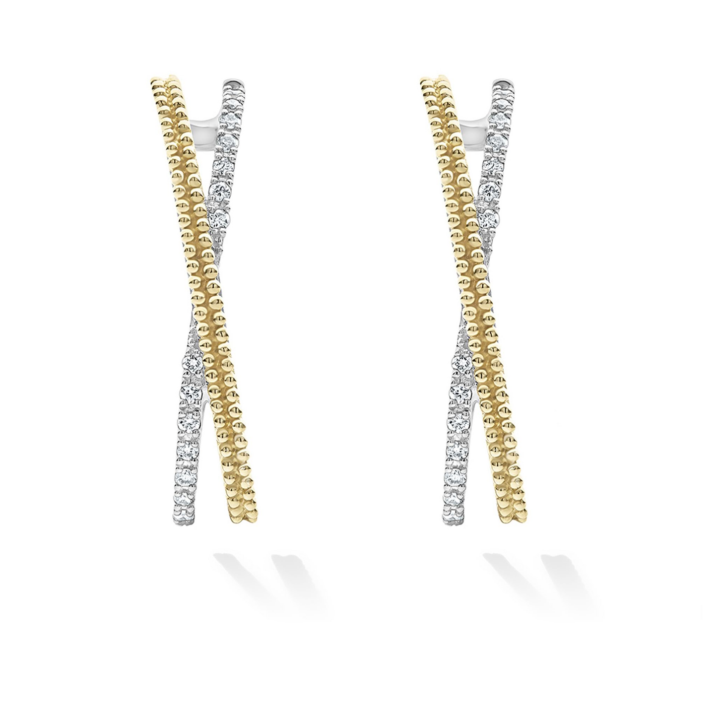 Lagos Thin Two-Tone Caviar X Diamond Hoop Earrings