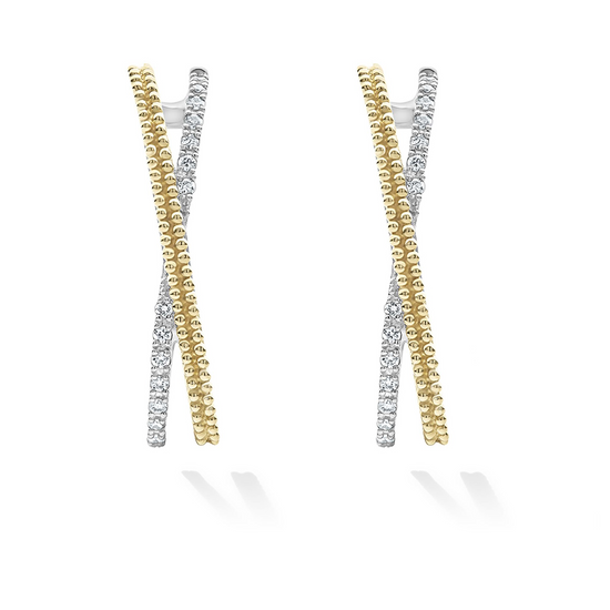 Lagos Thin Two-Tone Caviar X Diamond Hoop Earrings