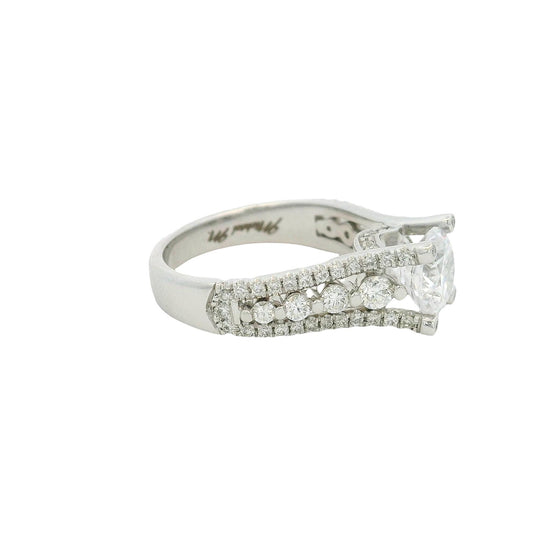 3 Row Shared Prong Engagement Ring Setting in 18k White Gold