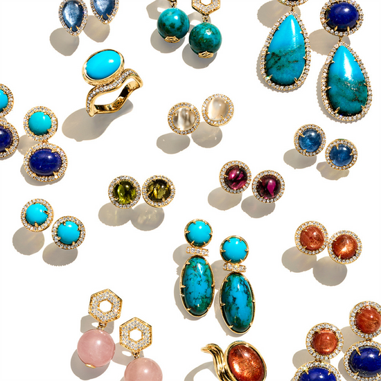 Jamie Turner Aurora Turquoise & Diamond Stud Earrings in 18k Yellow Gold