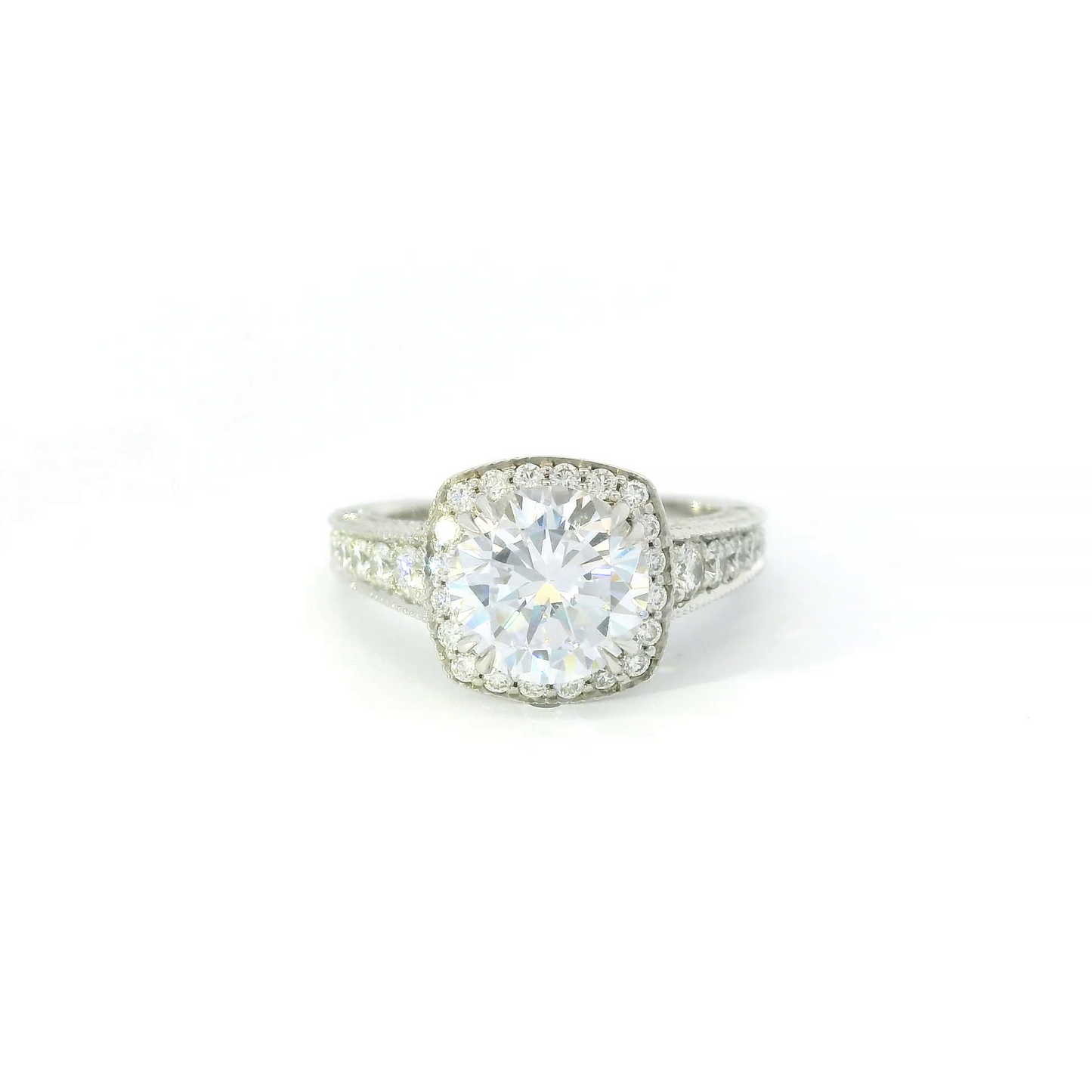 Couture Milgrain Beading Oval Center Engagement Ring Setting in 18k White Gold
