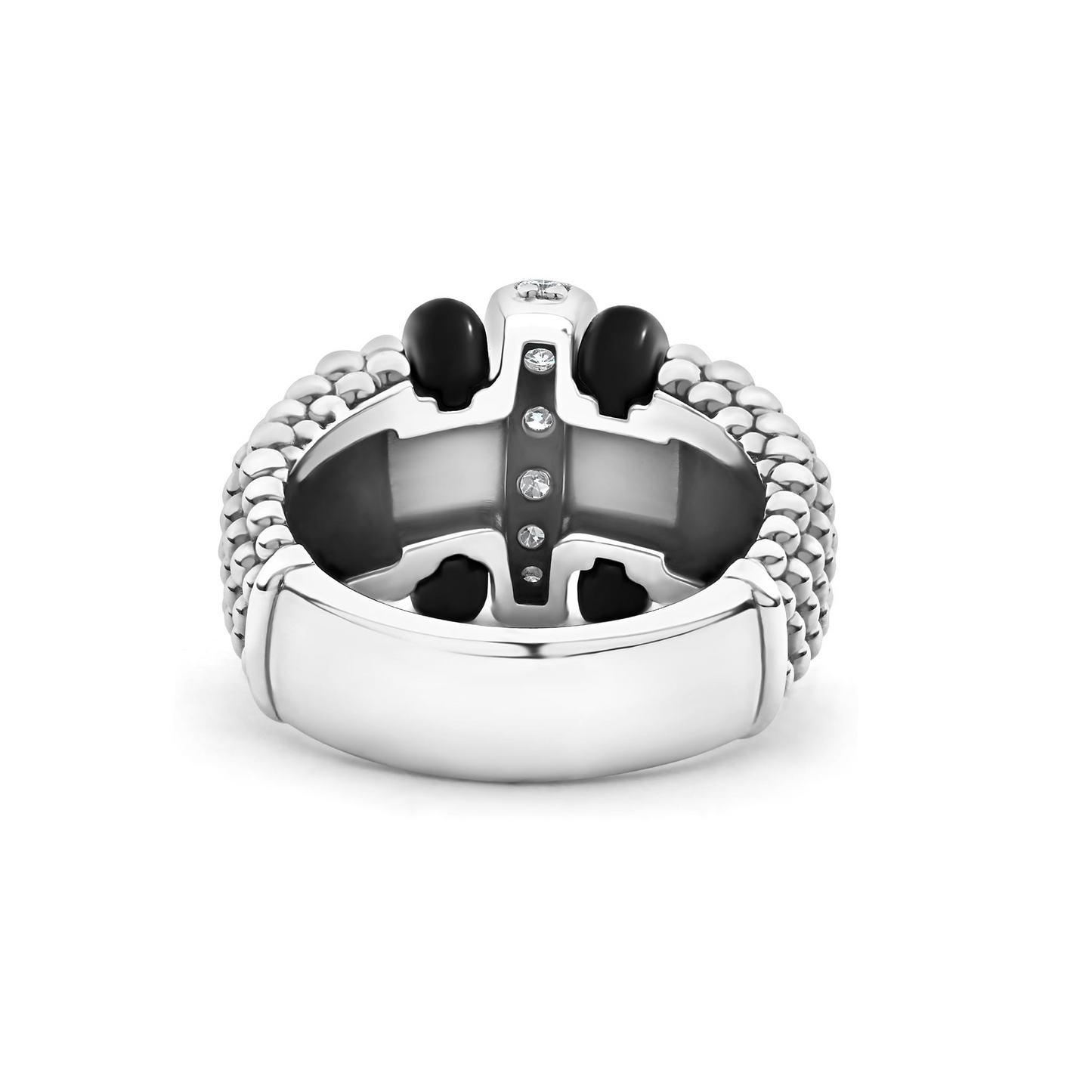 Lagos Black Ceramic Caviar Diamond Ring in Sterling Silver