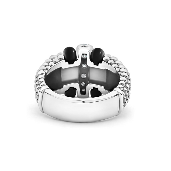 Lagos Black Ceramic Caviar Diamond Ring in Sterling Silver