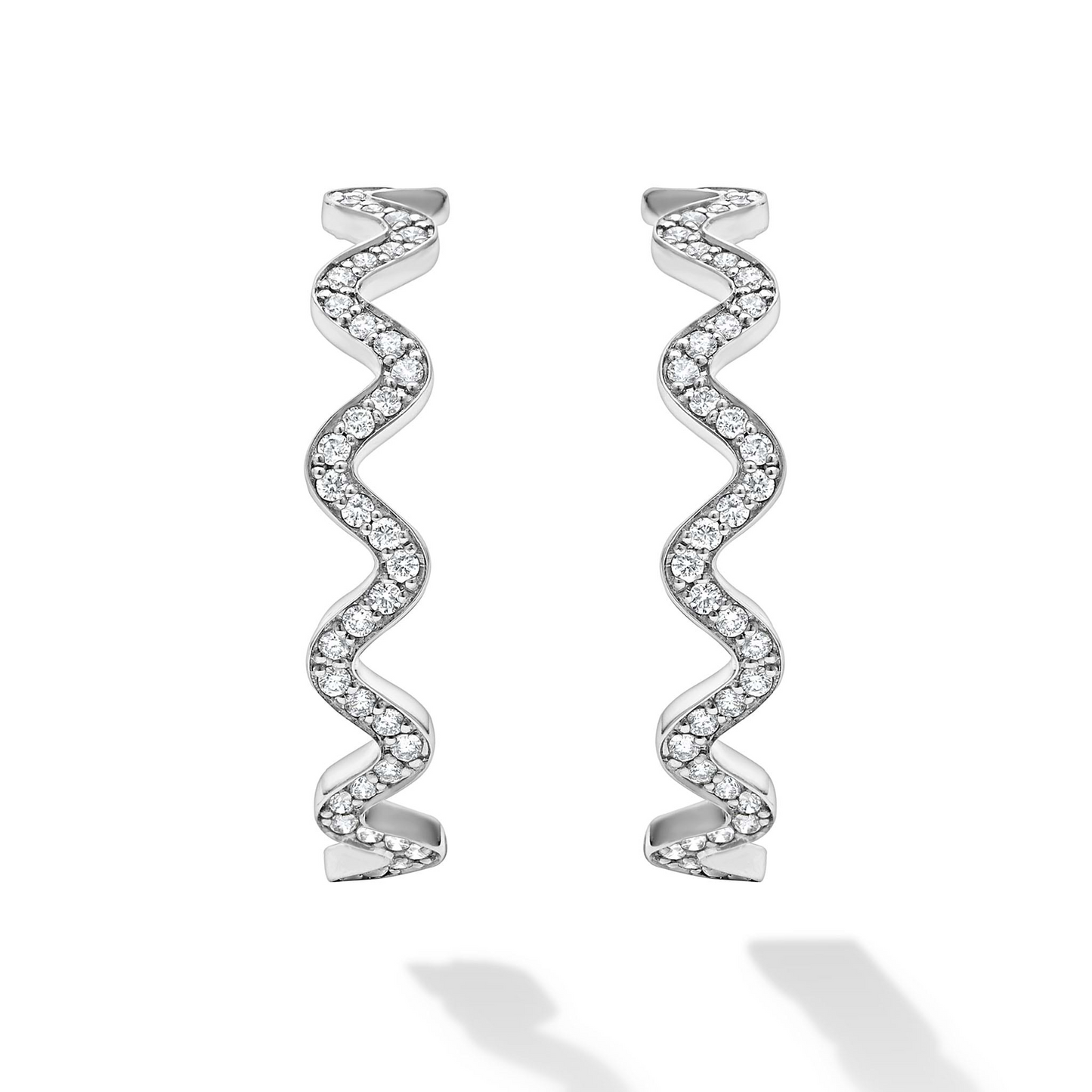 Lagos Large Wave Diamond Hoop Earrings in Sterling Silver
