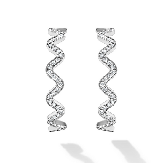 Lagos Large Wave Diamond Hoop Earrings in Sterling Silver