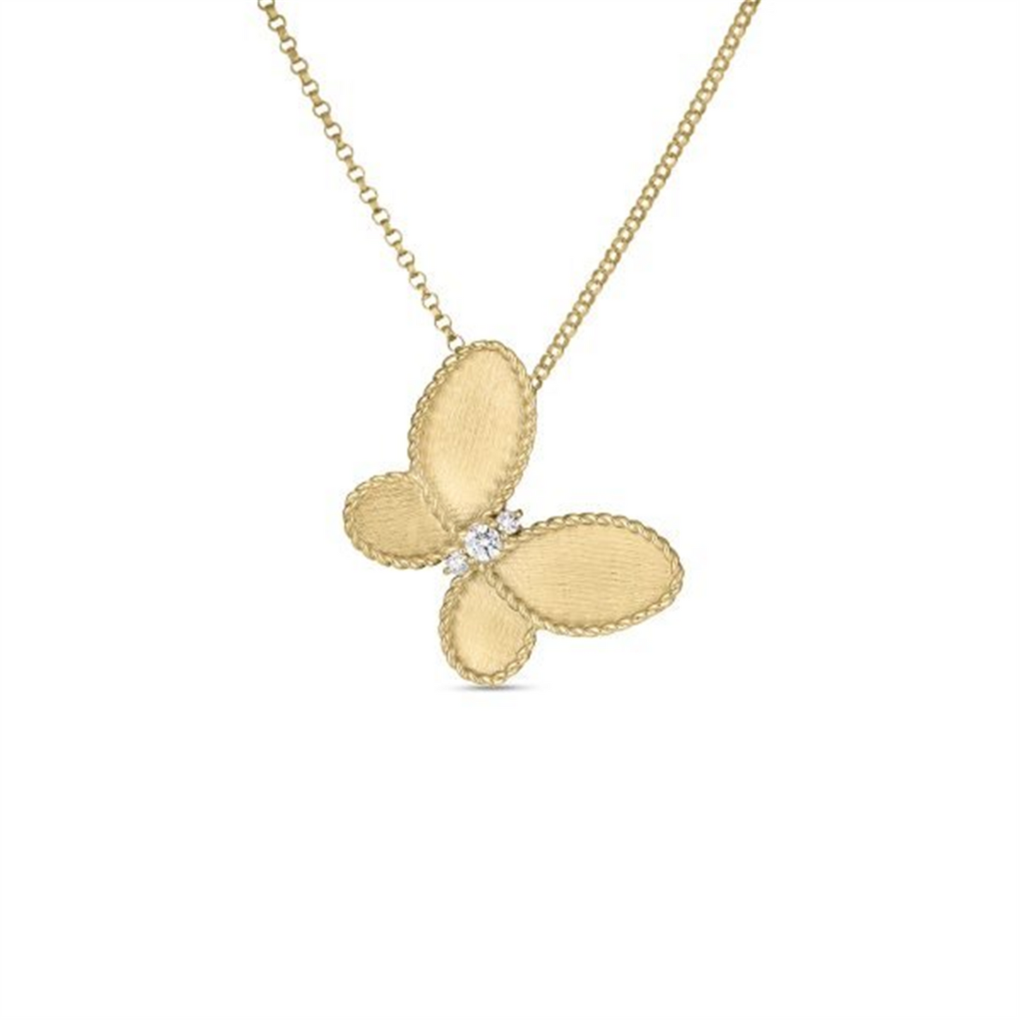 Roberto Coin Jasmine Diamond & Satin Finish Butterfly Necklace in 18k Gold