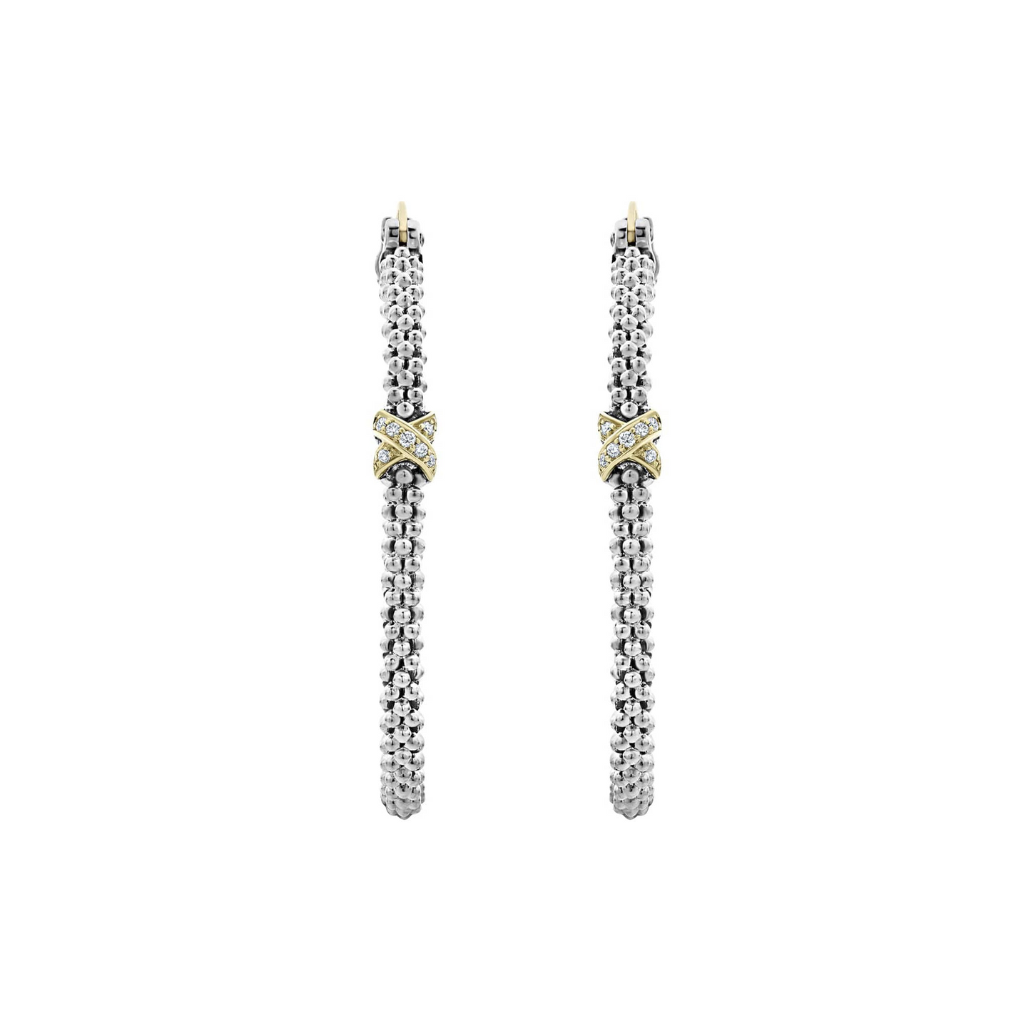 Lagos Diamond Caviar Large X Hoop Earrings in Sterling Silver