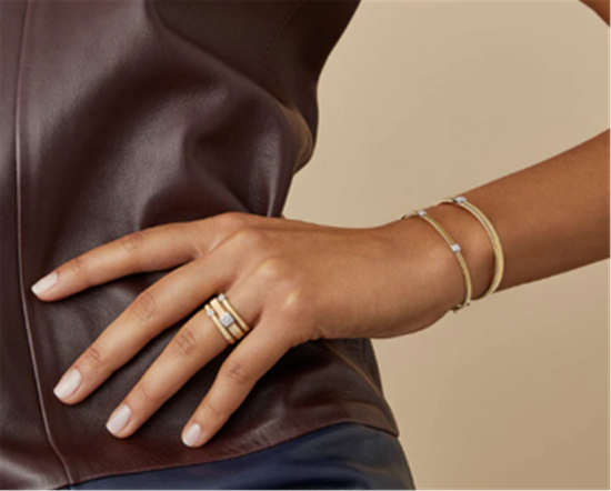 Marco Bicego Stackable Bracelet w/ 3 Diamonds Stations in 18k Two-Tone Gold