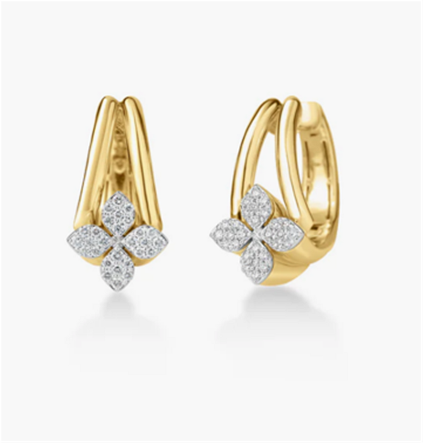 Roberto Coin Love in Verona Pave Diamond Flower Hoop Earrings in 18k Two-Tone