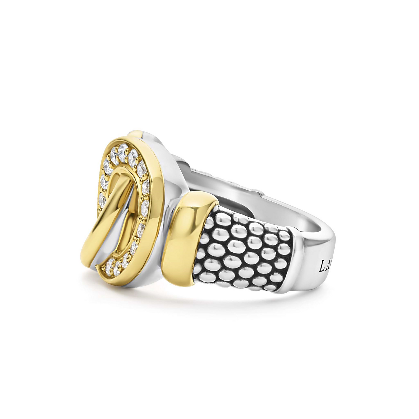 Lagos Two-Tone Interlocking Diamond Statement Ring in Sterling Silver and 18k Gold
