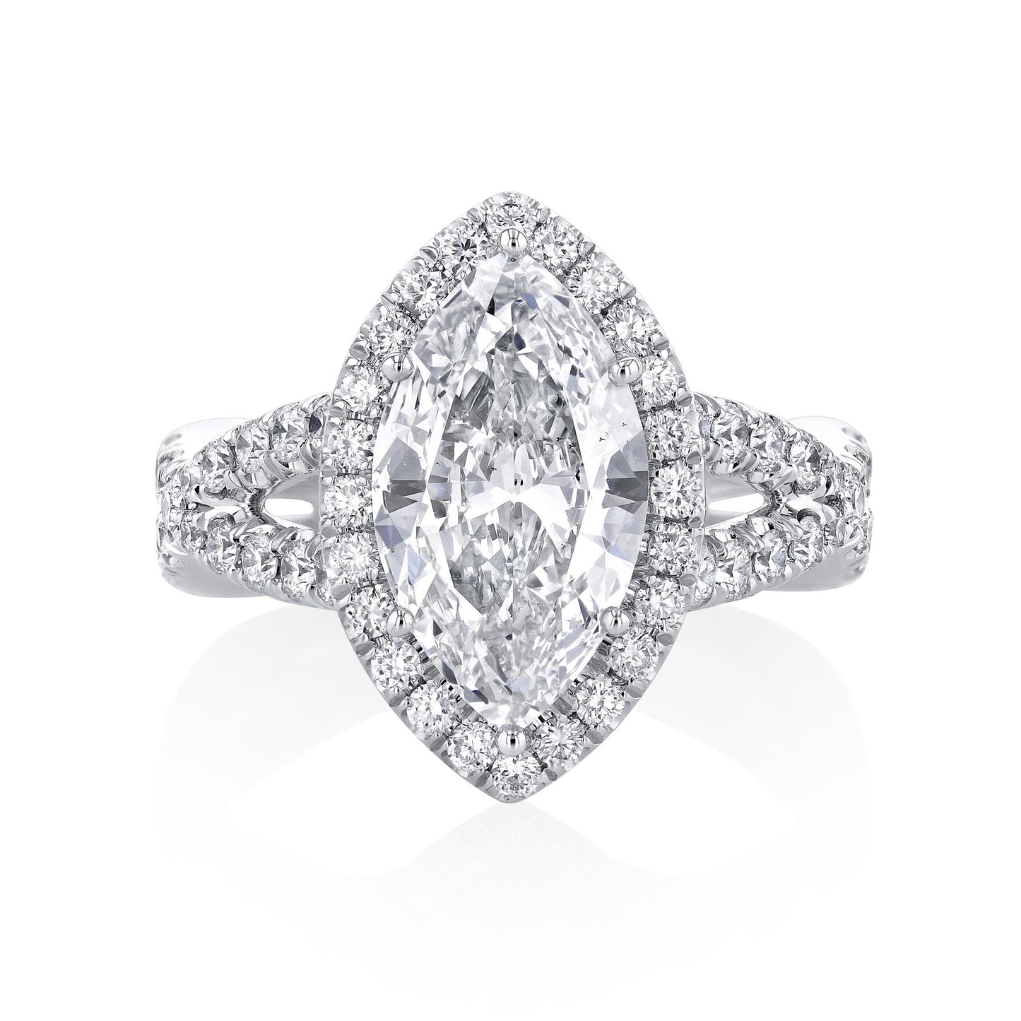 Joshua J Marquis Center w/ Diamond Halo & Twisted Shank Engagement Ring