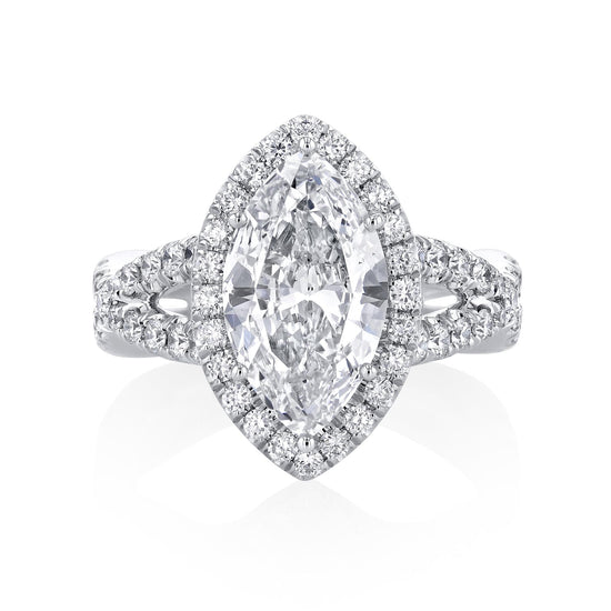 Joshua J Marquis Center w/ Diamond Halo & Twisted Shank Engagement Ring