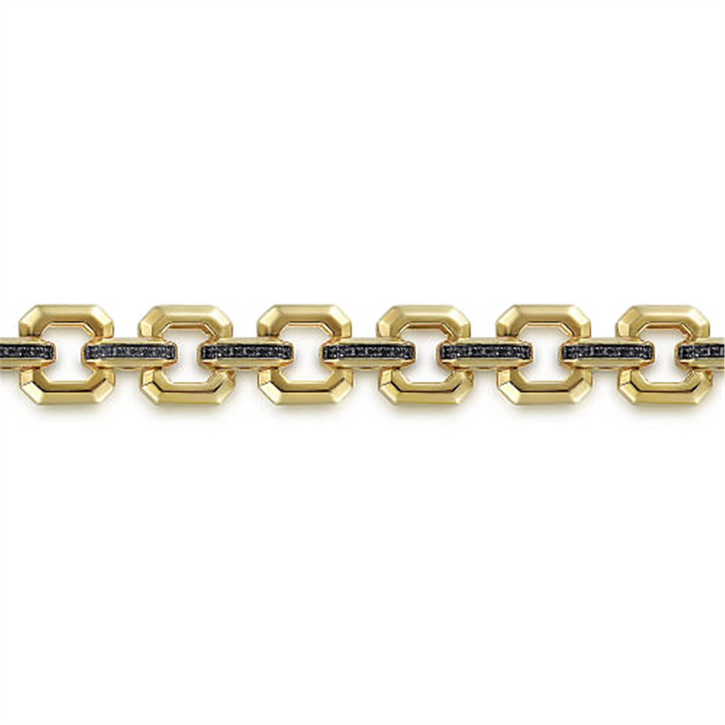 Gold Men's Link Chain Tennis Bracelet with Black Spinel Connectors