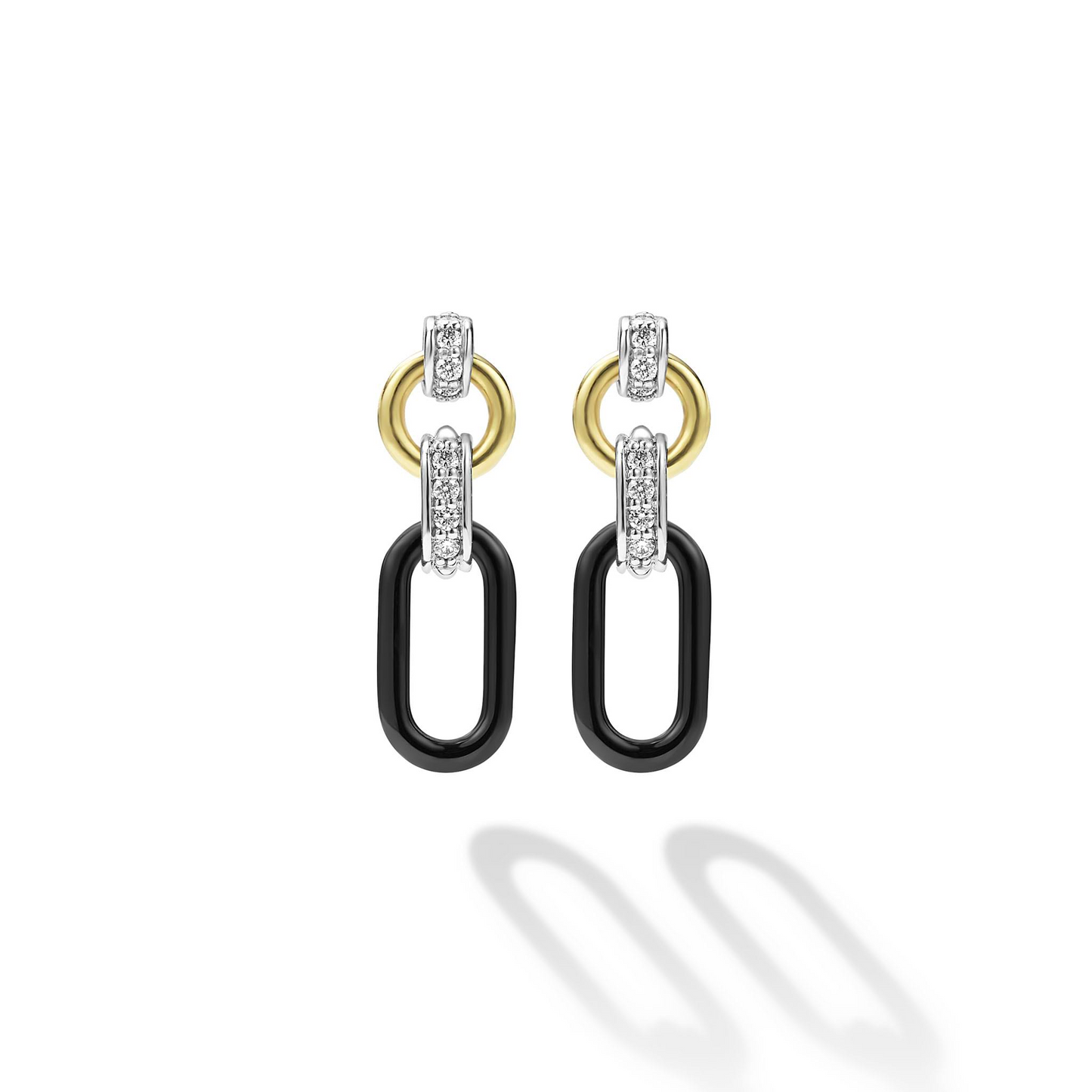 Lagos Diamond Link Drop Earrings, Small in 18k Gold and Black Ceramic
