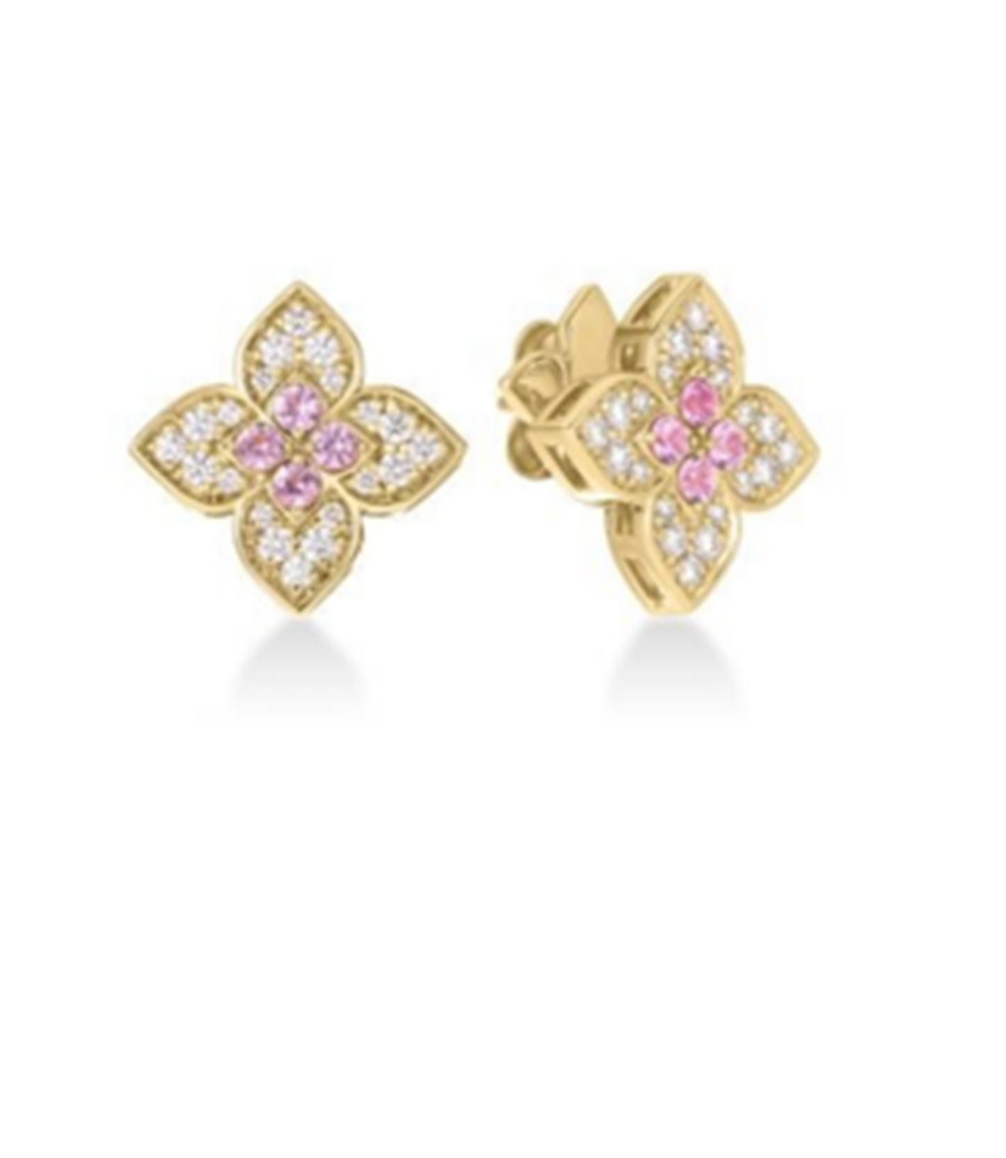 Roberto Coin 18k Yellow Gold Venetian Princess Carnival Diamond & Rubellite Medium Flower Stud Earrings