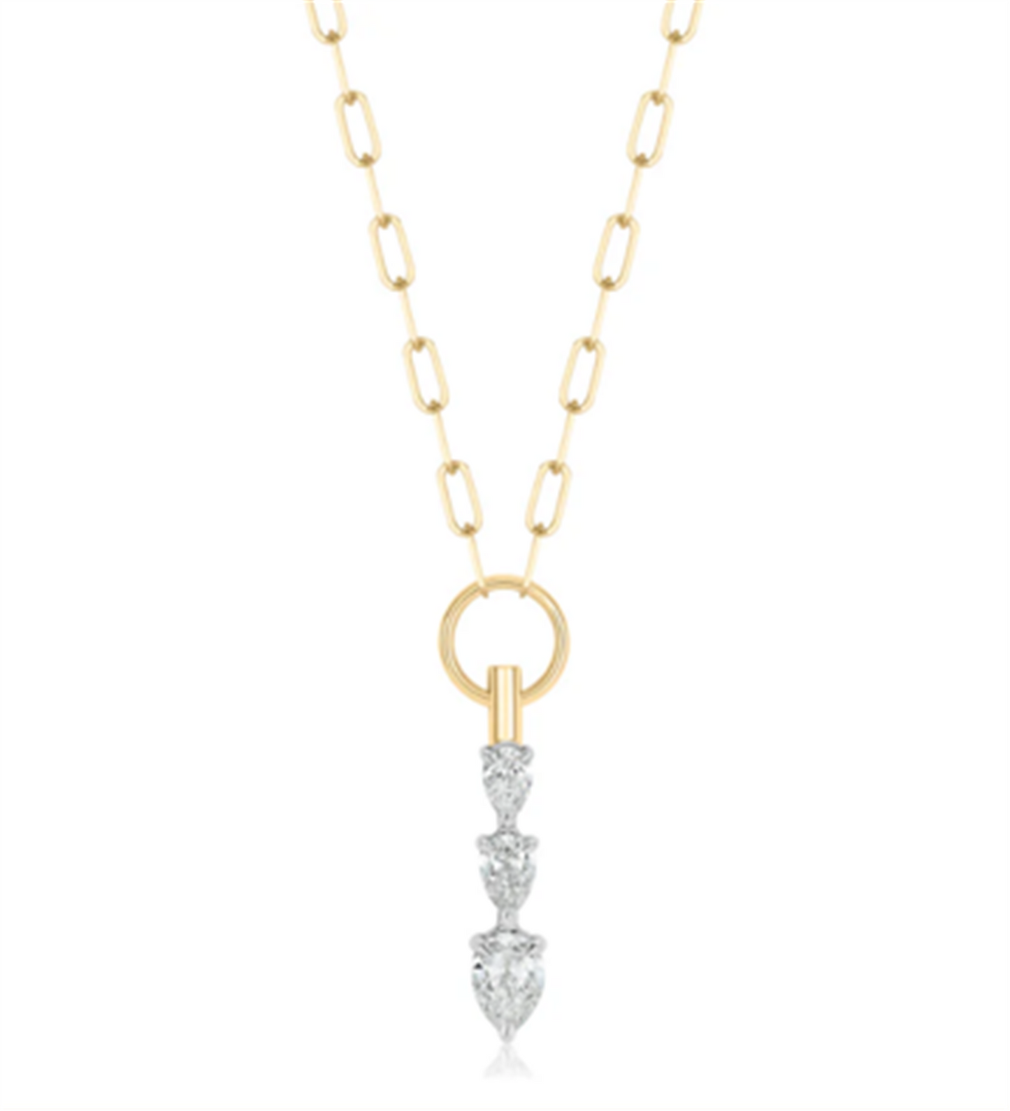 Phillips House Graduated Triple Pear Shaped Diamond Necklace in Platinum & 18k Yellow Gold