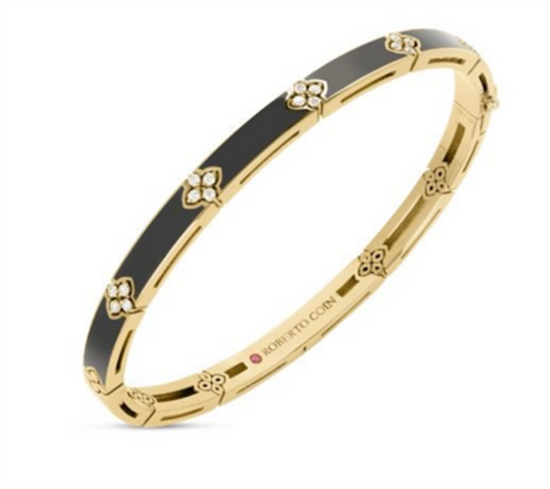 Roberto Coin Love in Verona Diamond & Black Enamel Bangle in 18k Gold