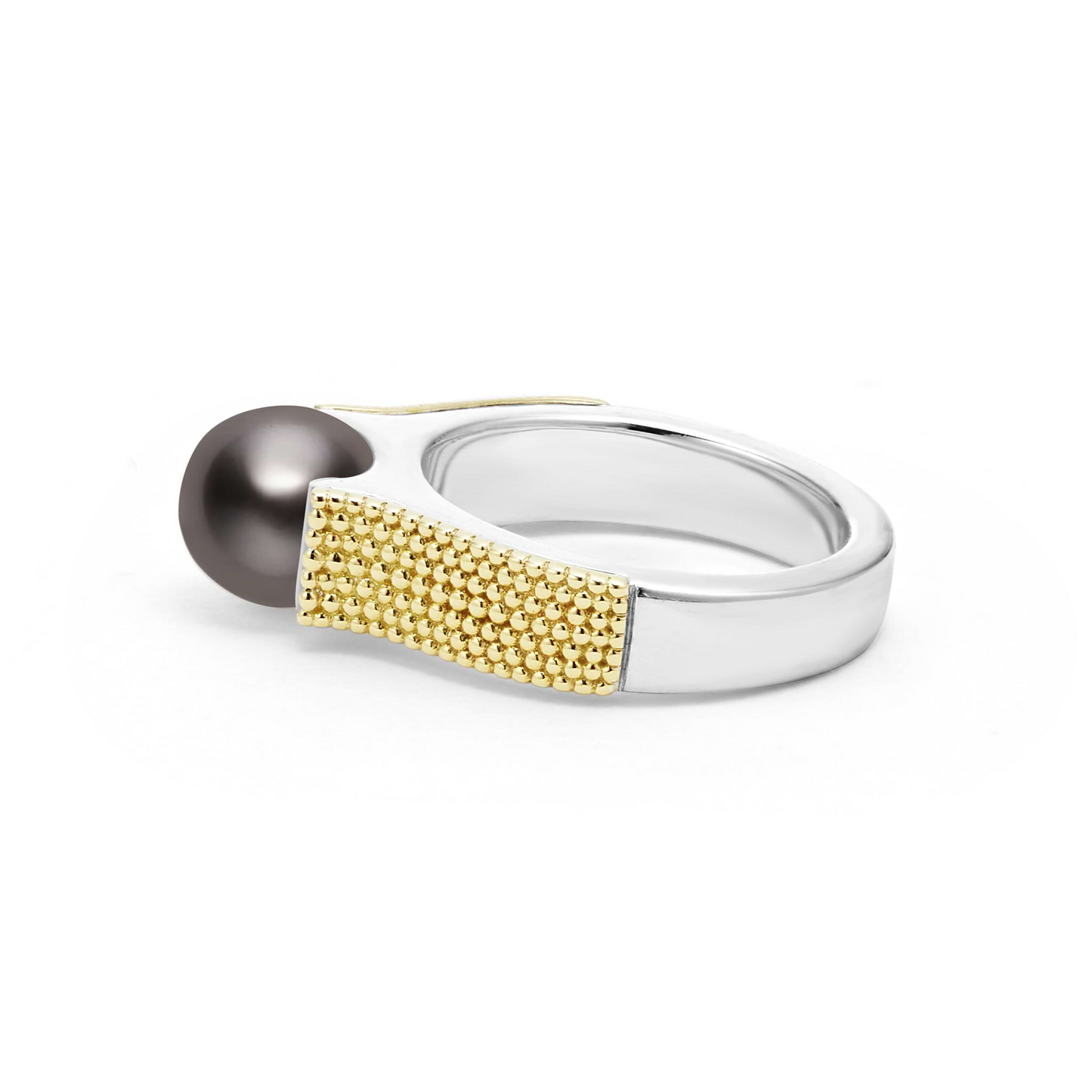 Lagos Two-Tone Tahitian Black Pearl Ring in Sterling Silver and 18k Gold