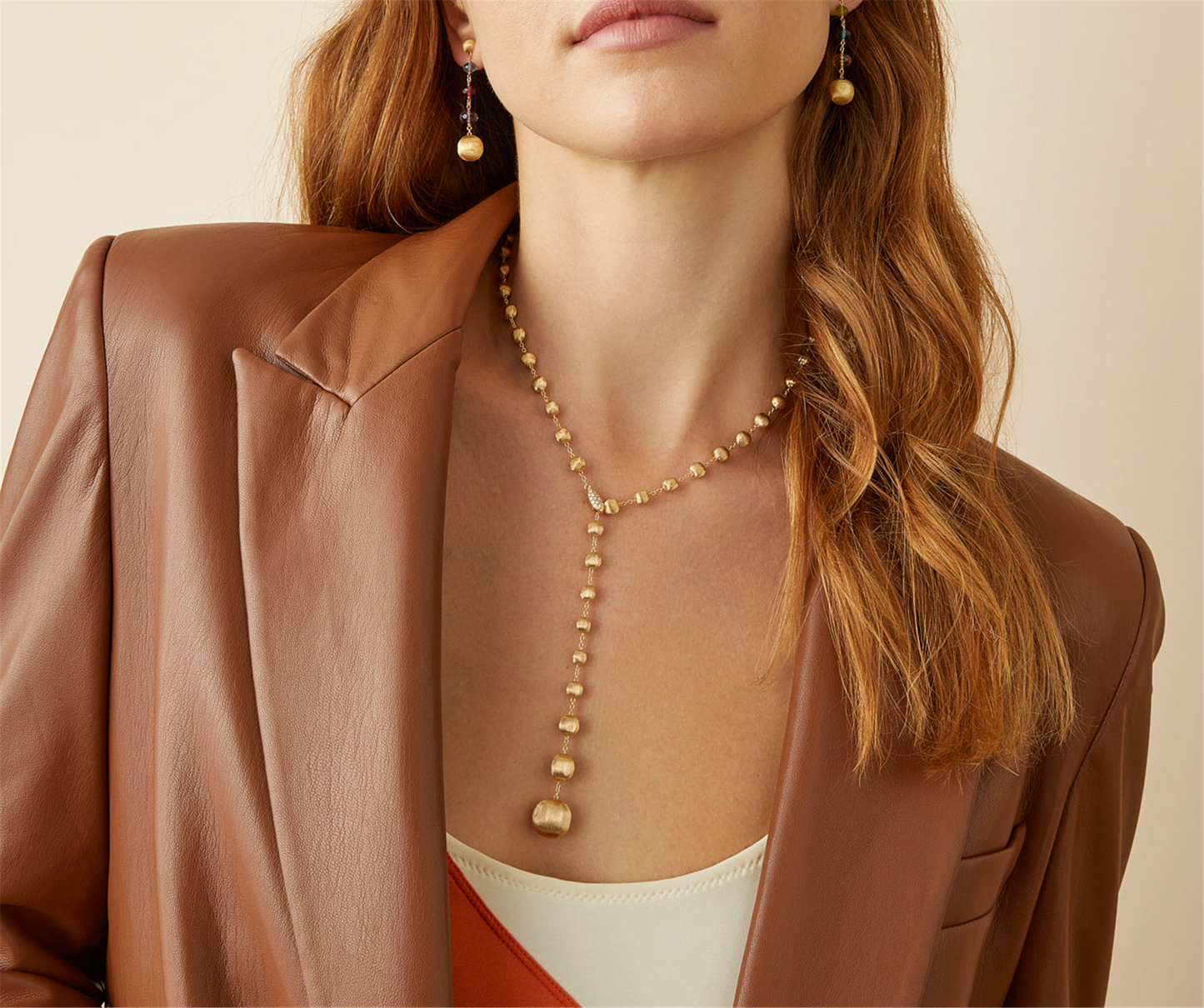 Marco Bicego Africa Bead Lariat Necklace w/Diamond Pavé Clasp