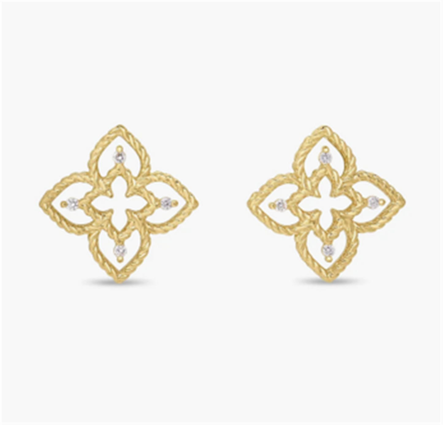 Roberto Coin Princess Flower Diamond Open Frame Stud Earrings in 18k Yellow Gold