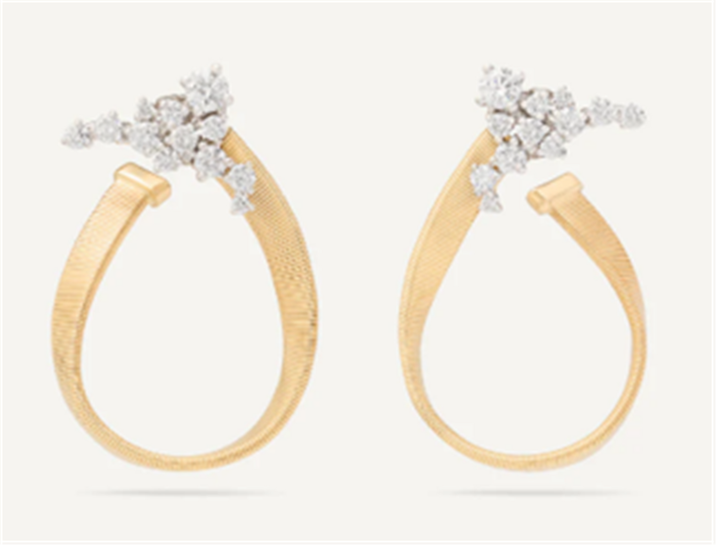 Marco Bicego Marrakech Open Hoop w/ Diamond Clusters Earrings in 18k Two-Tone Gold