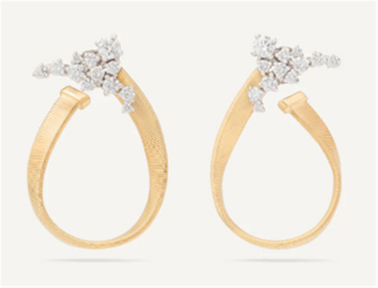 Marco Bicego Marrakech Open Hoop w/ Diamond Clusters Earrings in 18k Two-Tone Gold