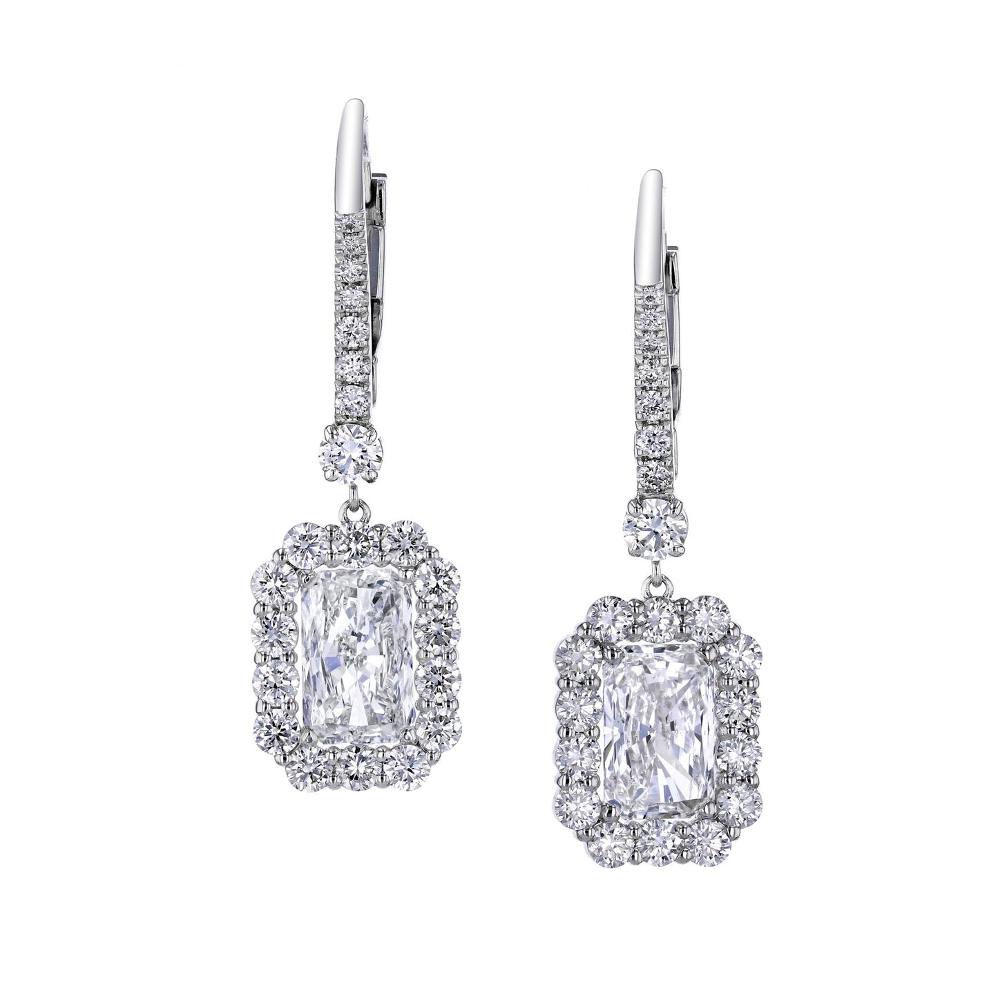 Joshua J Platinum Radiant-Cut Diamond Halo Earrings