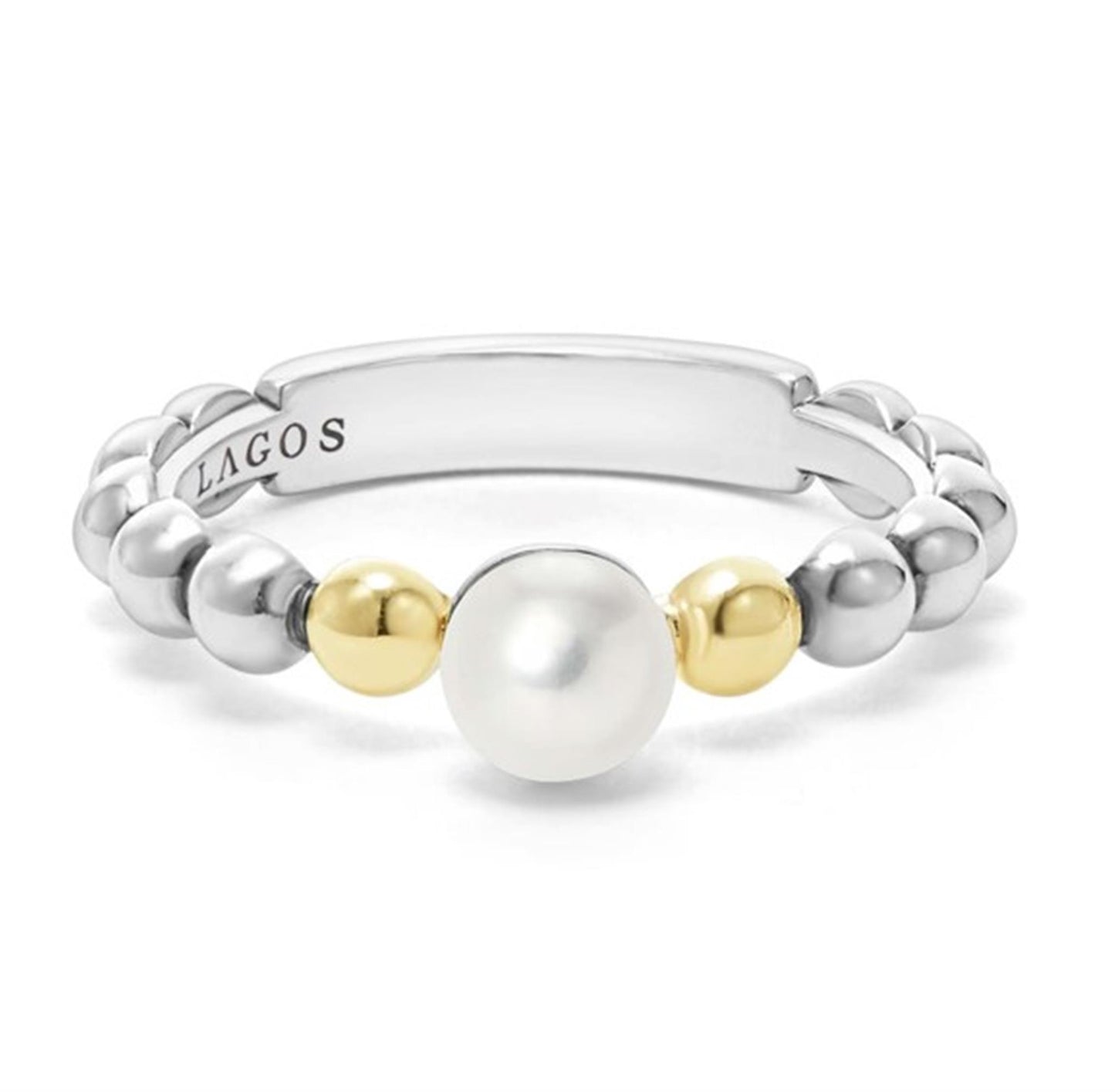 Lagos Two-Tone Pearl Ring in Sterling Silver and 18k Gold