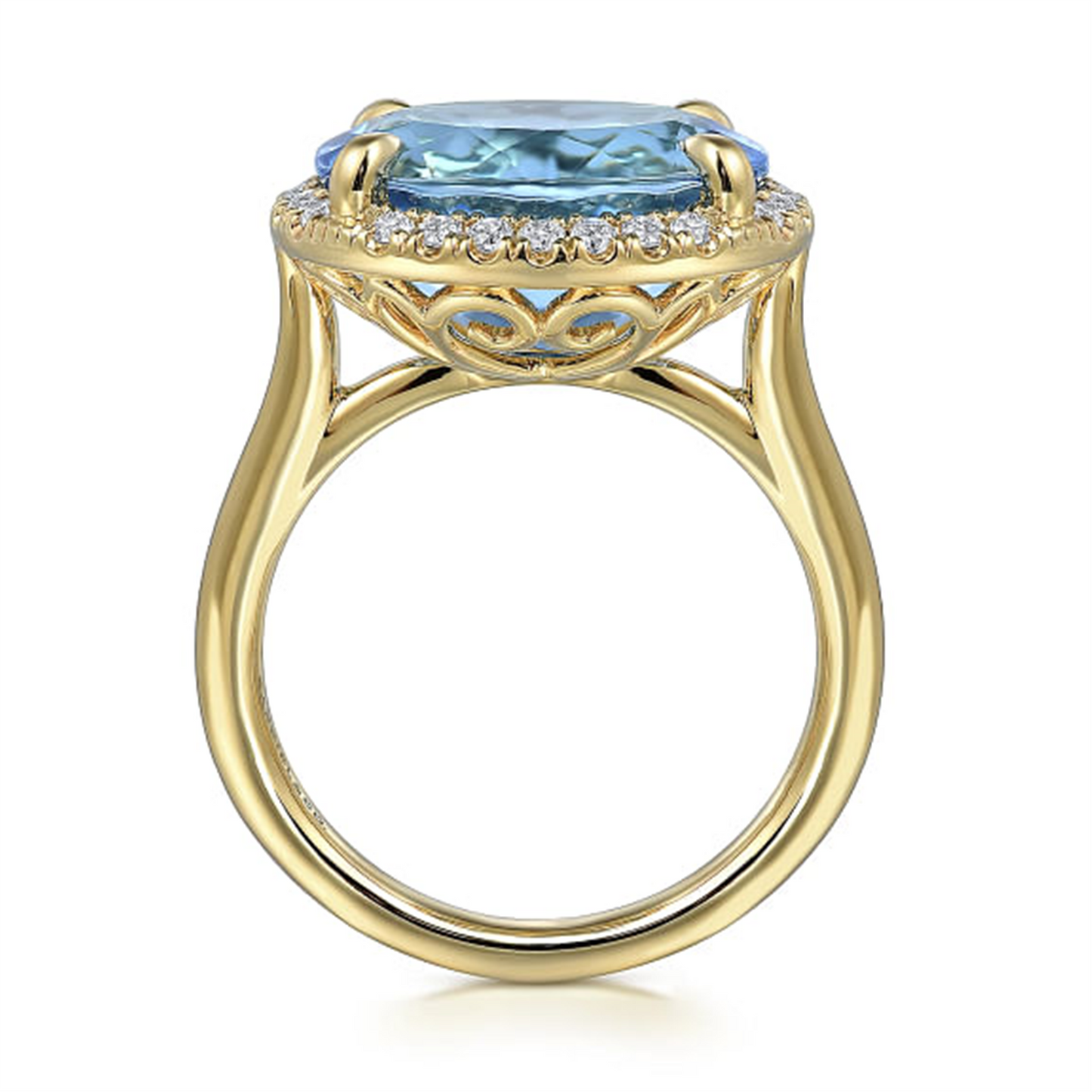 GGabriel & Co. Gold Diamond & Oval Blue Topaz Ladies Ring