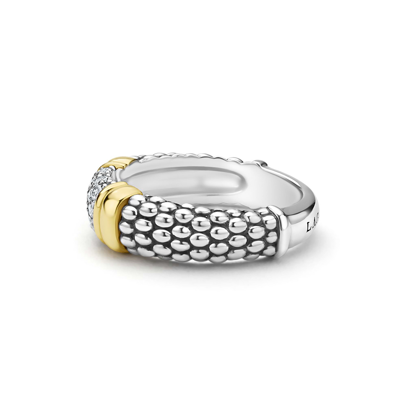 Lagos Two-Tone Caviar Diamond Ring in Sterling Silver and 18k Gold