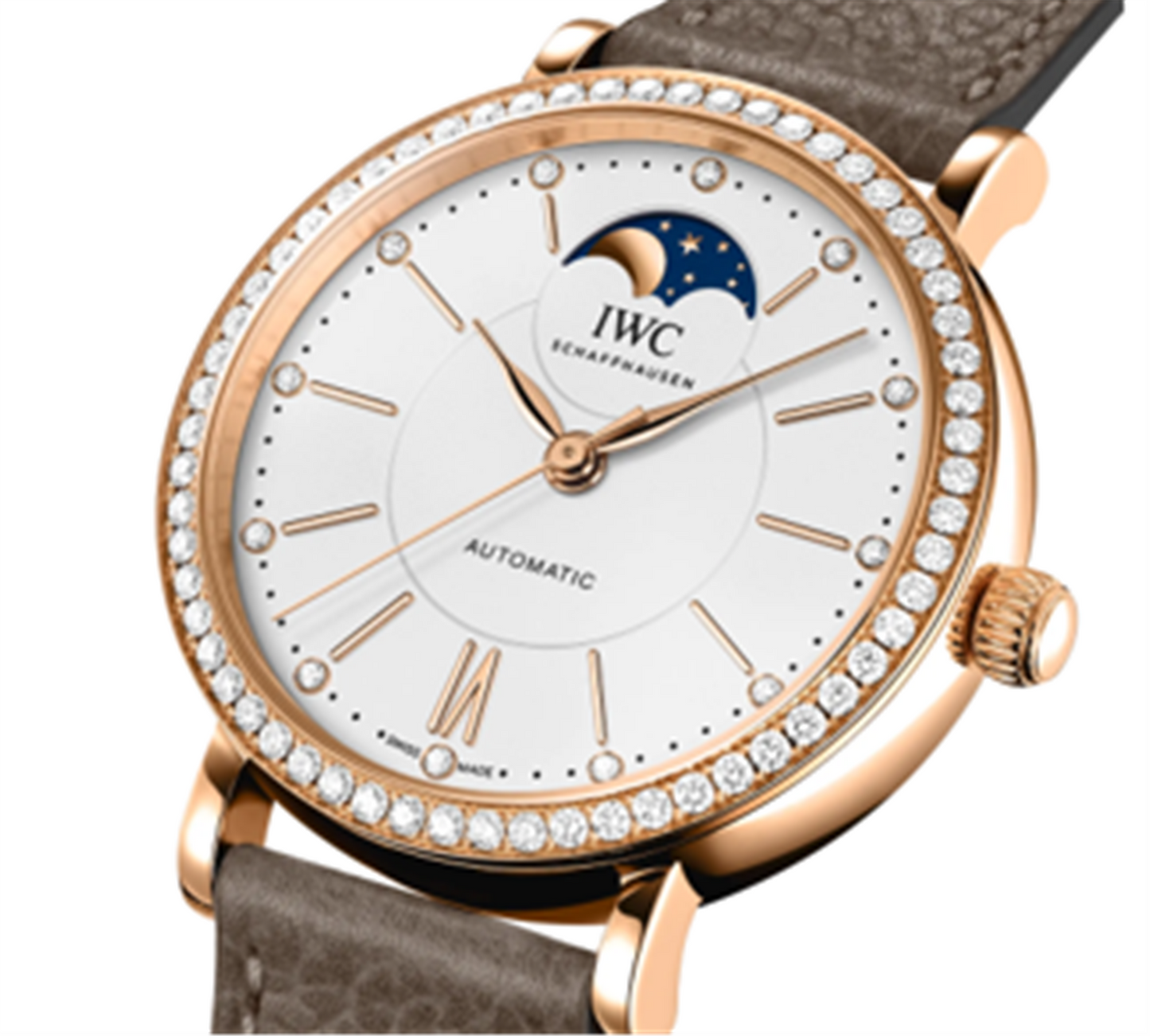 IWC Schaffhausen Portofino Automatic Moon Phase 37 w/Silver Dial & Taupe Calf Strap