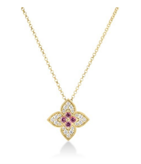 Roberto Coin 18k Yellow Gold Venetian Princess Carnival Diamond & Rubellite Medium Flower Necklace