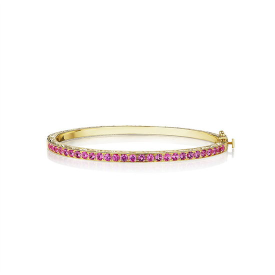 Penny Preville Pink Sapphire Pavé Hinged Bangle in 18k Gold