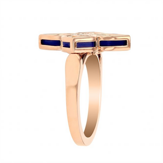 Roberto Coin Venetian Princess Lapis & Diamond Flower Ring in Rose Gold