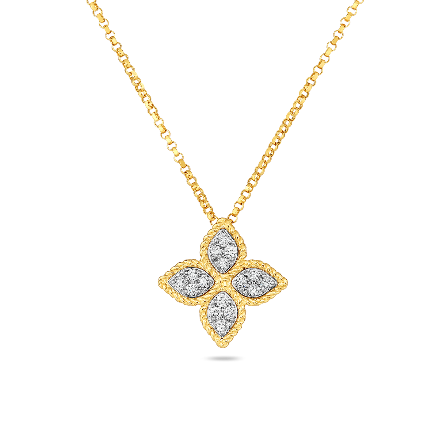 Roberto Coin Two Tone Princess Flower Medium Diamond Necklace