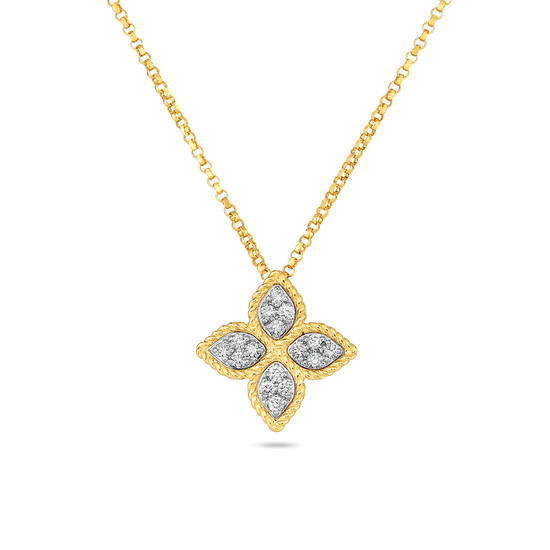 Roberto Coin Two Tone Princess Flower Medium Diamond Necklace