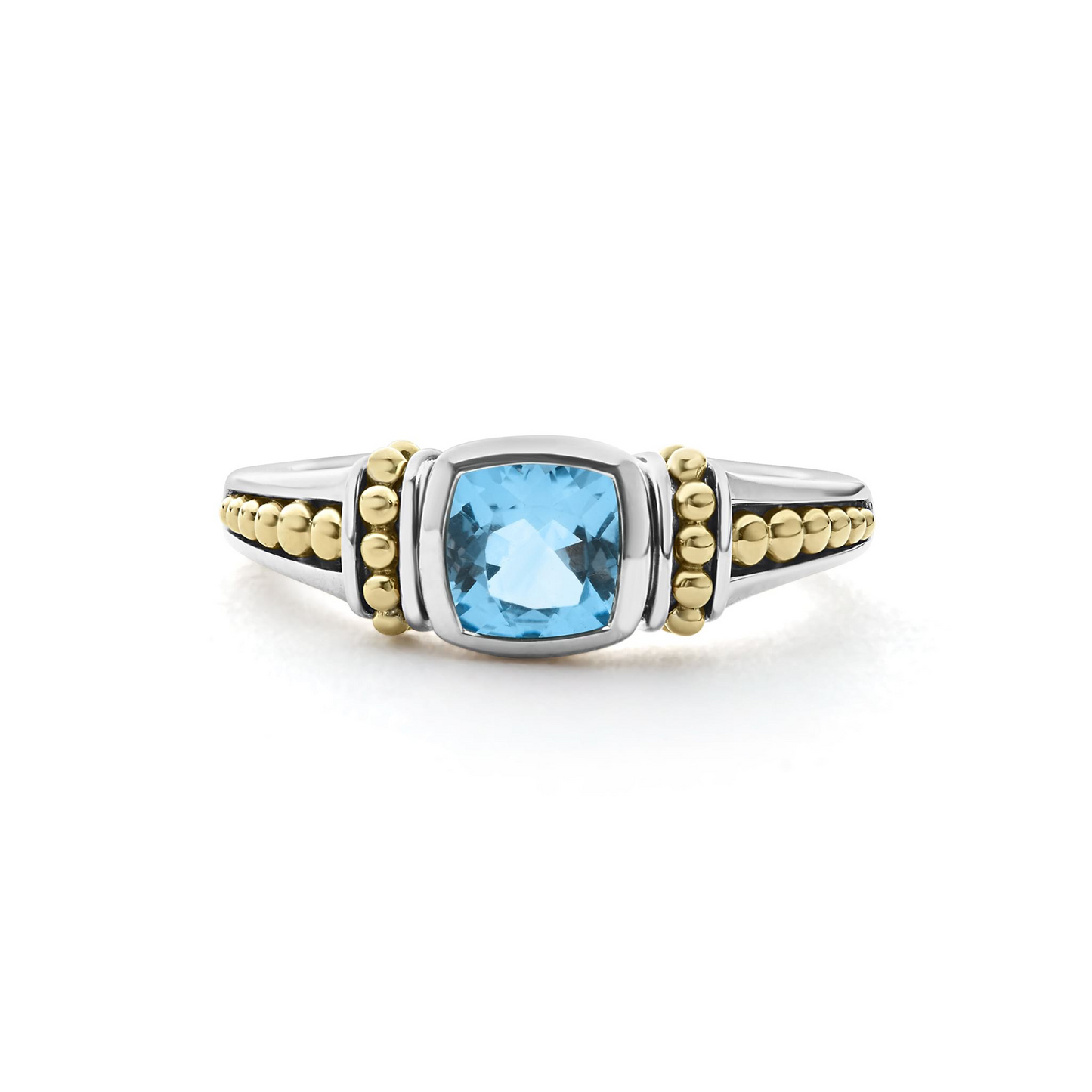 Lagos Swiss Blue Topaz Ring Sterling Silver and 18k Gold