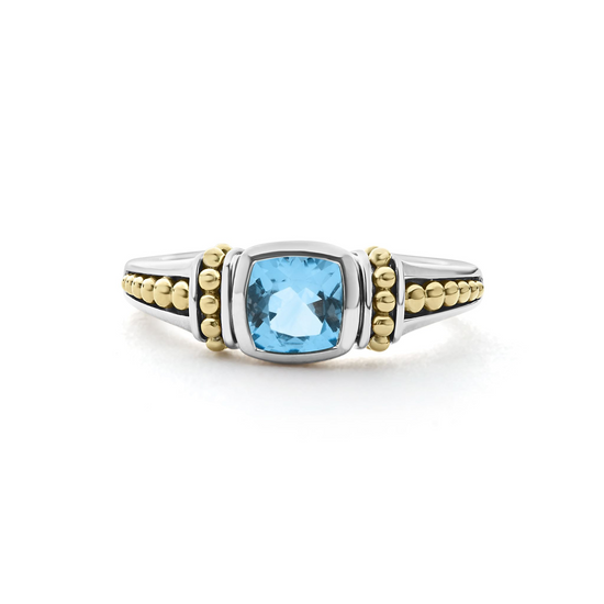 Lagos Swiss Blue Topaz Ring Sterling Silver and 18k Gold