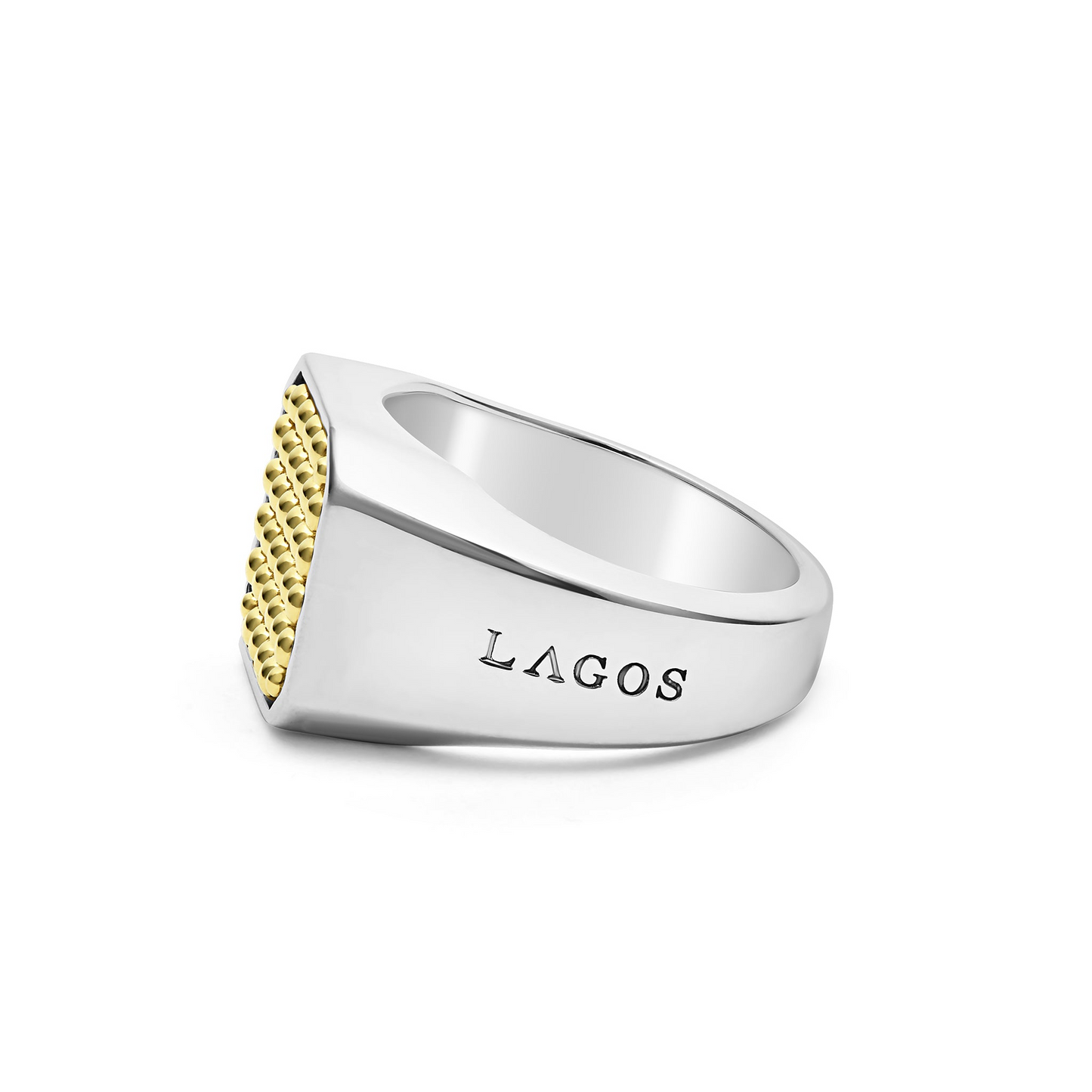 Lagos Two-Tone Caviar Beaded Square Ring in Sterling Silver & 18k Gold