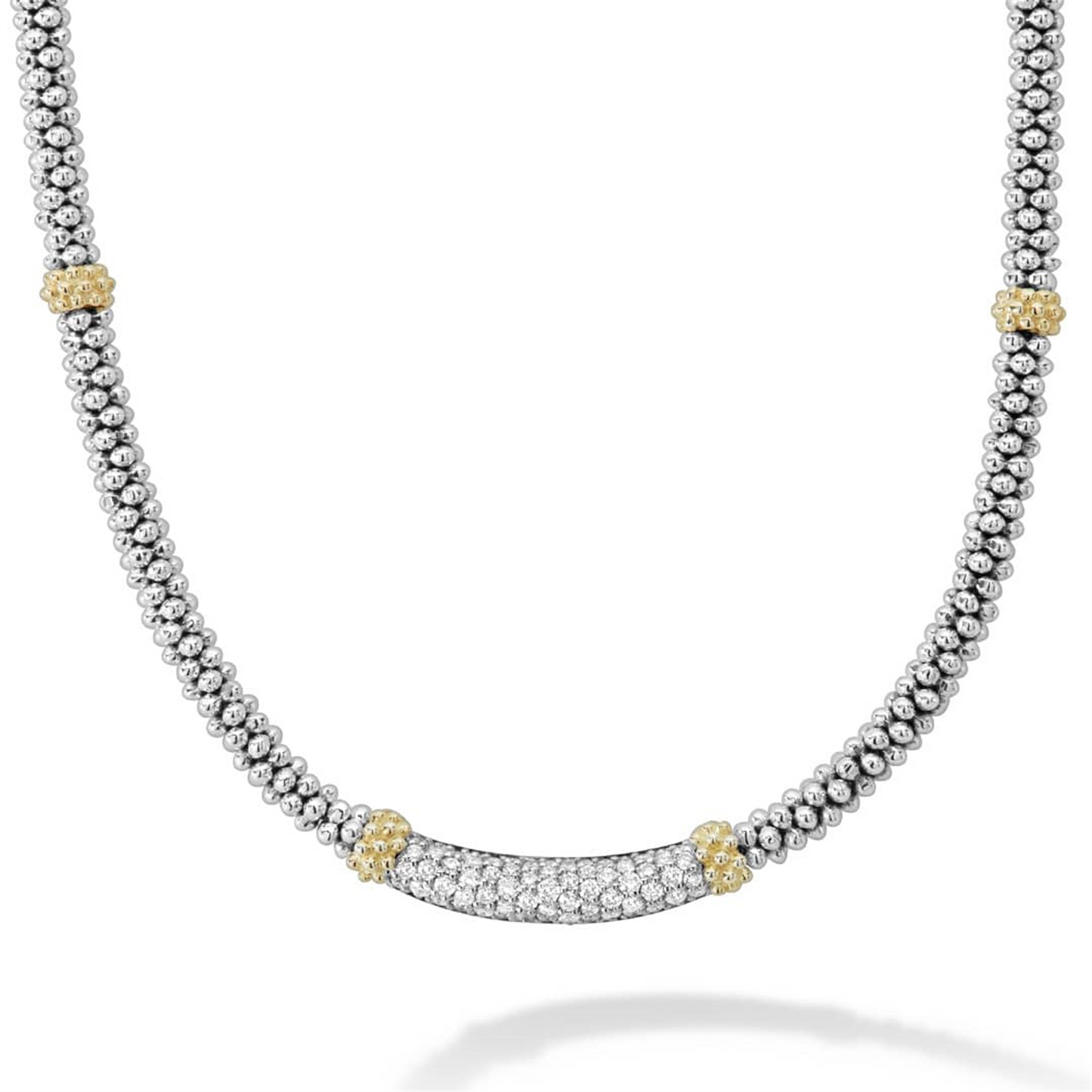 Lagos Caviar 16" Diamond Necklace in Sterling Silver and 18k Gold - 3mm