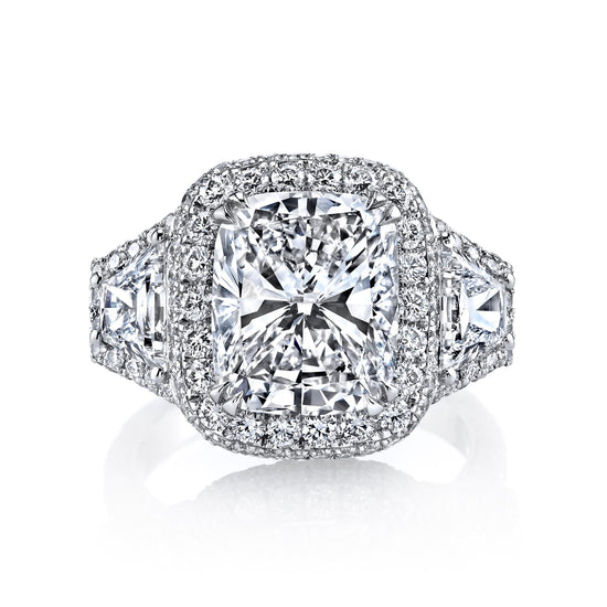 Joshua J Platinum 5ct Cushion-Cut Engagement Ring w/ Diamond Halo & Shank