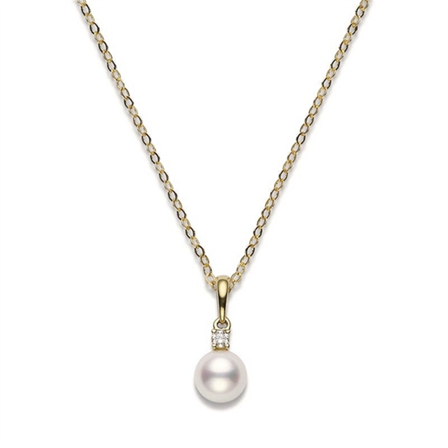 Mikimoto Akoya Cultured Single Pearl & Diamond Gold Necklace