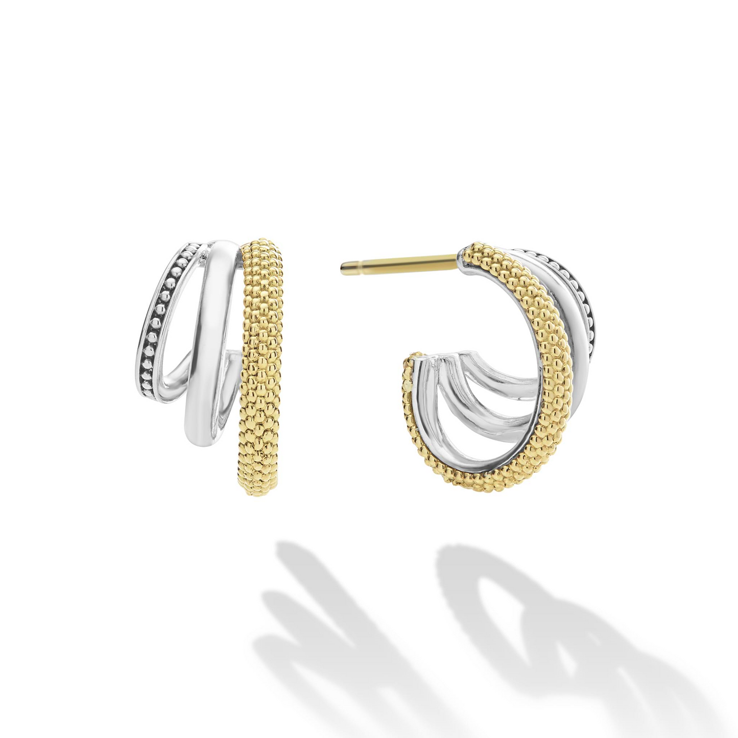 Lagos Two-Tone Three Ring Hoop Earrings in Sterling Silver and 18k Gold
