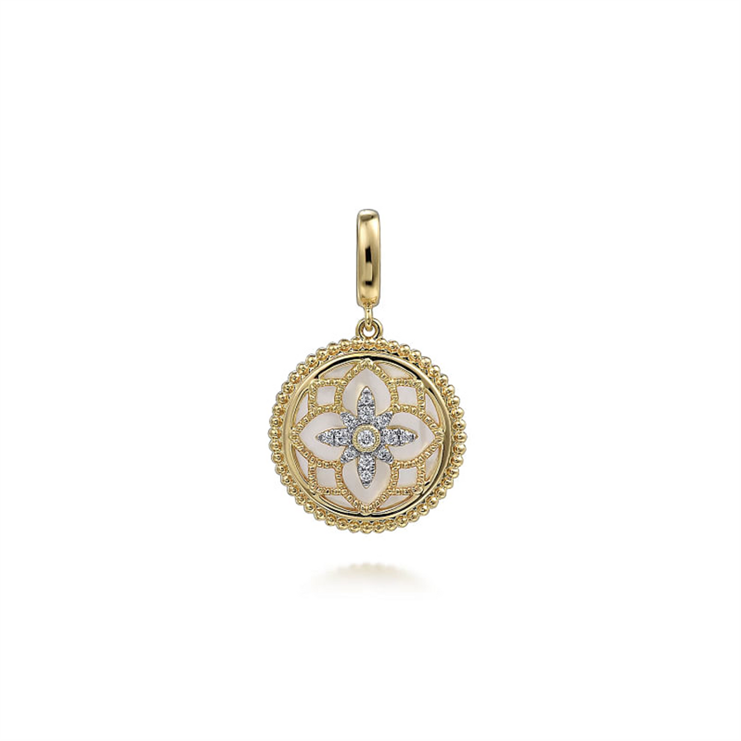 Gabriel & Co. Gold Bujukan Diamond & Mother of Pearl 18mm Medallion Pendant